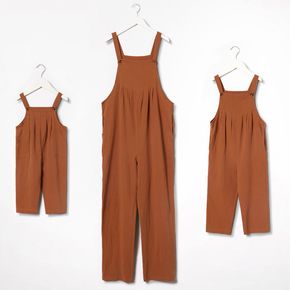 Brown Casual Sleeveless Jumpsuit Overalls for Mom and Me