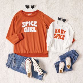 Letter Print Long-sleeve Crewneck Sweatshirts for Mom and Me
