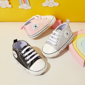 Baby / Kleinkind Sterne grafisches Dekor elastische Schnürsenkel Pailletten Prewalker-Schuhe