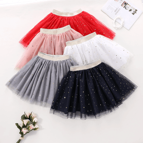 Kid Girl Stars Moon Glitter Design Mesh Circle Skirt