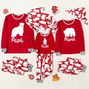 Christmas Polar Bear and Letter Print Red Family Matching Long-sleeve Pajamas Sets (Flame Resistant)