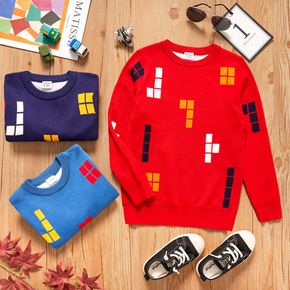 Kid Boy Geo Pattern Colorblock Knit Sweater