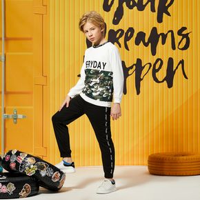 2-piece Kid Boy Camouflage Letter Print Pullover and Black Pants Set