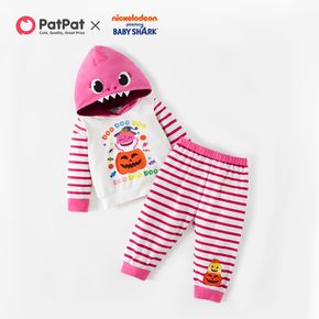 Baby Shark 2-piece Baby Girl Halloween Cotton Hooded Sweatshirt and Stripe Pants Set