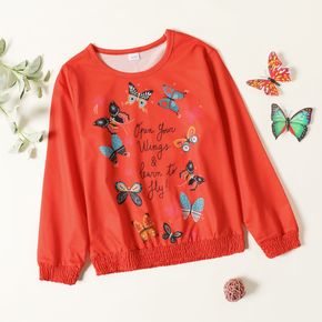 Pretty Kid GIrl Butterfly Animal Letter Print Sweatshirt