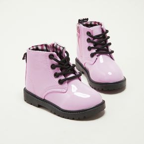 Toddler Perforated Lace-up Plaid Lining Pink Boots