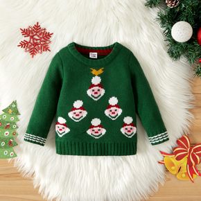 Christmas All Over Santa Pattern Green Baby Boy Long-sleeve Knitted Sweater