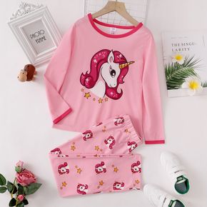 2-piece Kid Girl Unicorn Star Print Long-sleeve Top and Pants Pajamas Lounge Set