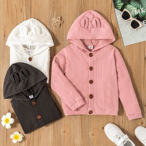 Kid Boy/Kid Girl Button Ear Design Cable Knit Hooded Jacket