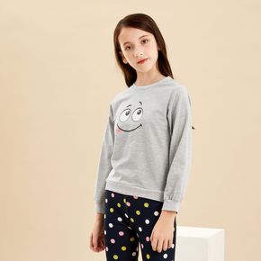 Kid Girl/ BoyCute Face Graphic Print Pullover Sweatshirt