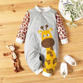 Baby Cartoon Giraffe Print Leopard Long-sleeve Cotton Jumpsuit