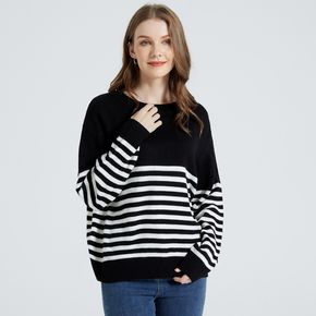 Maternity Round-collar Long-sleeve Striped Sweater
