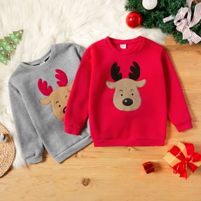 Kid Boy/Kid Girl Christmas Deer Embroidered Pullover Sweatshirt