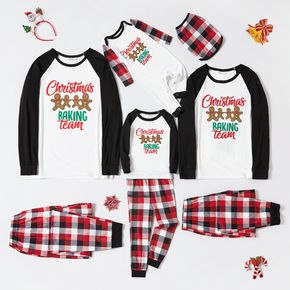Christmas Gingerbread Man and Letter Print Snug Fit Family Matching Raglan Long-sleeve Plaid Pajamas Sets