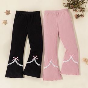 Kid Girl Lace Bowknot Design Elasticized Flared Pants