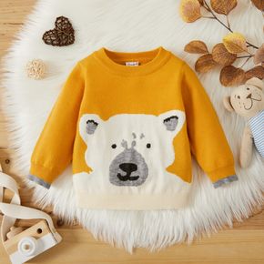 Baby Boy Animal Bear Pattern Colorblock Sweater
