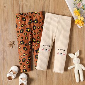 Baby Girl Brown/Apricot Leopard Print Ribbed Leggings