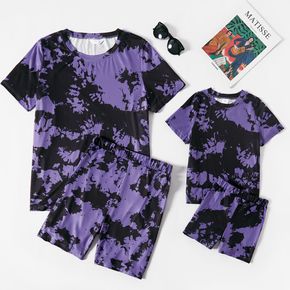 Purple Tie Dye Short-sleeve Tops and Pants Sets for Mom and Me