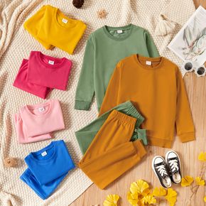 2-piece Kid Boy/Kid Girl Solid Color Pullover Sweatshirt and Pants Casual Set