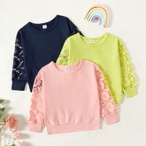 Kid Girl Lace Design Solid Pullover Sweatshirt
