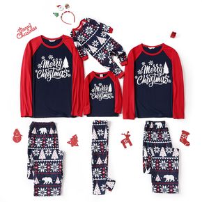 Ensembles de pyjamas à manches longues raglan assortis à la famille ajustée à imprimé de lettres de Noël