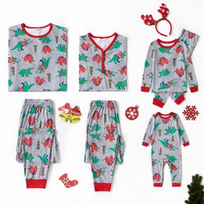 Christmas All Over Dinosaur Print Snug Fit Family Matching Long-sleeve Pajamas Sets