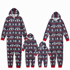 Christmas All Over Print Blue Family Matching Long-sleeve Hooded Onesies Pajamas Sets (Flame Resistant)