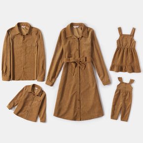 Family Matching Brown Long-sleeve Casual Dresses and Shirts Sets