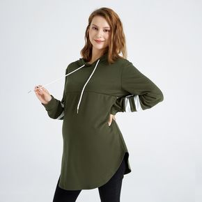 Nursing Army Green Colorblock Detail Long-sleeve Drawstring Hoodie