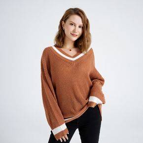 V-neck Long-sleeve Brown Sweater