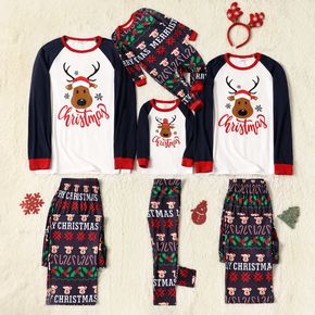 Christmas Cartoon Deer and Letter Print Snug Fit Family Matching Raglan Long-sleeve Pajamas Sets