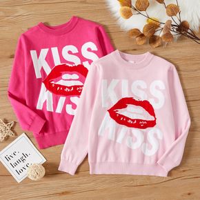 Kid Girl Letter Lips Print Pullover Sweatshirt