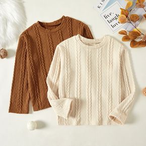 Kid Girl Casual Solid Color Cable Knit Sweater