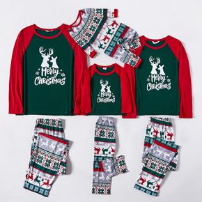 Christmas Reindeer and Letter Print Family Matching Raglan Long-sleeve Pajamas Sets (Flame Resistant)
