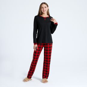 Pijamas estampagem Poliéster Gola redonda Manga Comprida Quadrados
