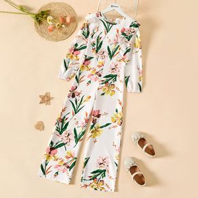 Kid Girl Floral Print Ruffled Long-sleeve Jumpsuits