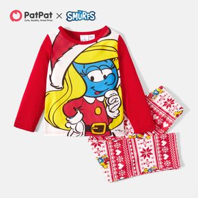 Smurfs 2-piece Kid Girl Christmas Big Graphic Top and Allover Pants Set(Flame resistant)