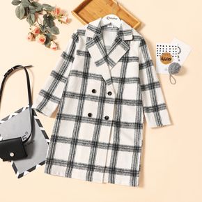 Kid Girl Casual Plaid Double Breasted Plaid Trench Coat