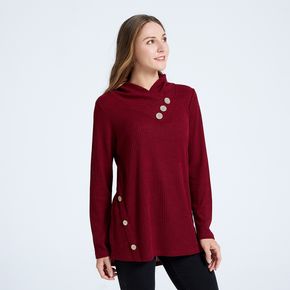 Maternity Burgundy Color Button Detail Long-sleeve T-shirt