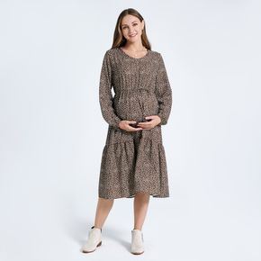 Maternity Polka Dots Pattern Round-collar Long-sleeve Dress