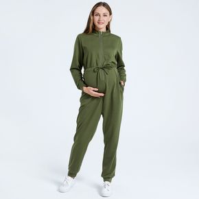 Maternity Light Green Zip Half Placket Long-sleeve Lace-up Suspender Pants