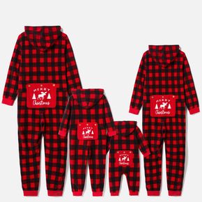 Christmas Red Plaid Family Matching Thickened Polar Fleece Long-sleeve Hooded Onesies Pajamas Sets (Flame Resistant)