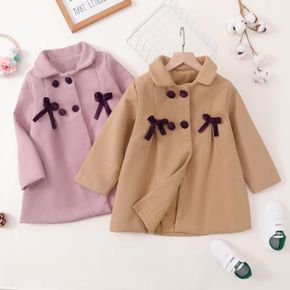 Kid Girl Bowknot Design Double Breasted Lapel Collar Thermal Overcoat