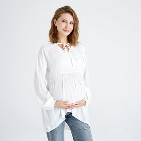 White Long-sleeve Tie Front Maternity Top