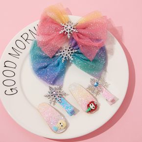3-pack Colorful Lace Snowflake Bow Decor Hair Clip for Girls