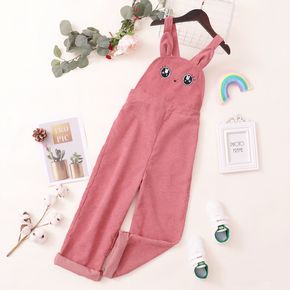 Kid Girl Cat Embroidered Ear Design Pink Overalls