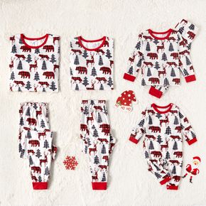 Christmas All Over Plaid Animal and Tree Print Family Matching Long-sleeve Pajamas Sets (Flame Resistant)