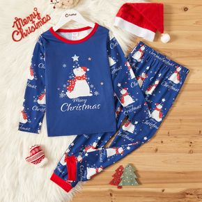 2-piece Kid Boy/Kid Girl Christmas Snowman Letter Star Print Long-sleeve Tee and Pants Pajamas Lounge Set