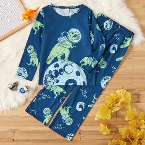 2-piece Kid Boy Astronaut Planet Print Long-sleeve Tee and Pants Pajamas Lounge Set