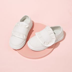 sapatos de lona de babado branco minimalistas para bebês / crianças